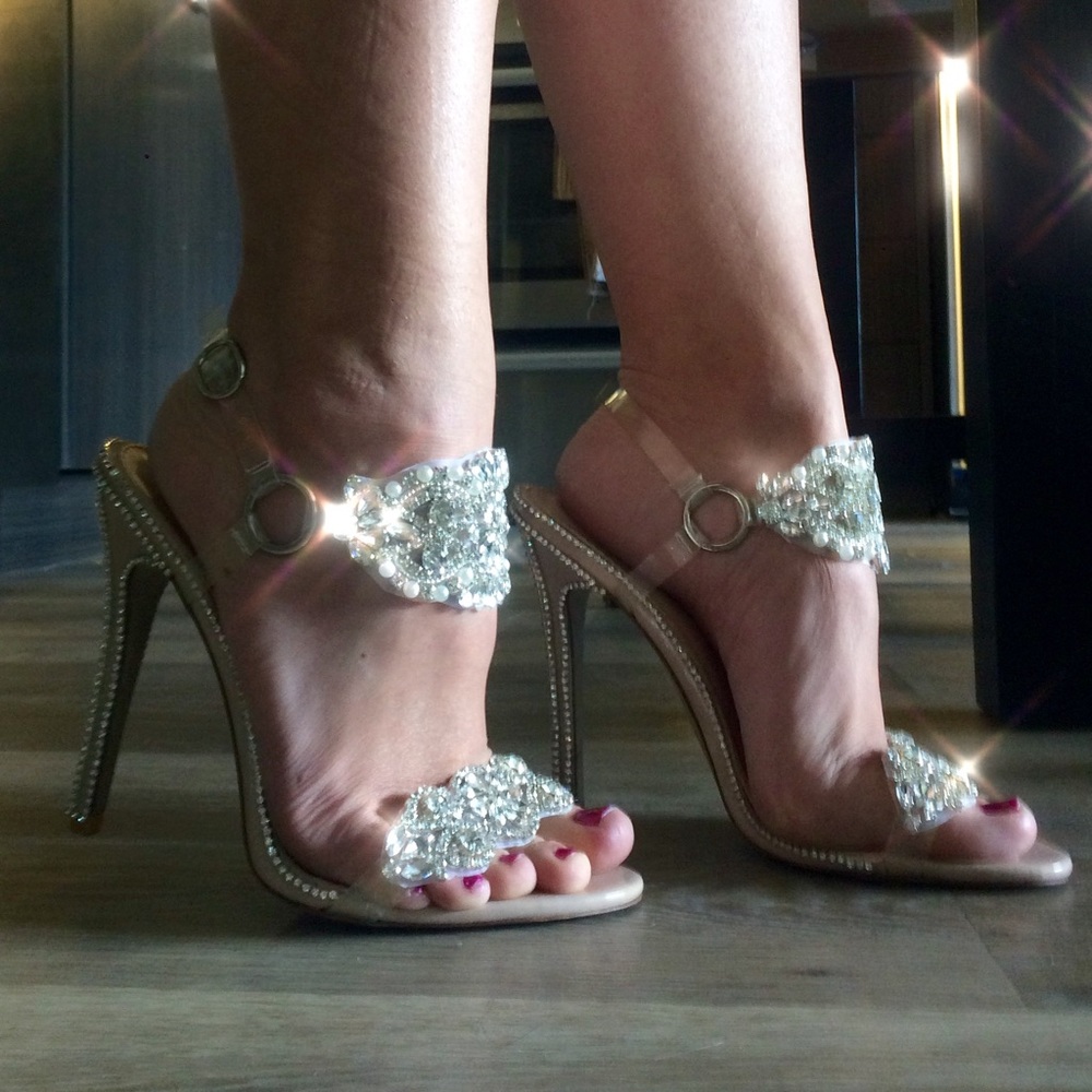 Custom Public Desire Crystal Nude Heels Sandals